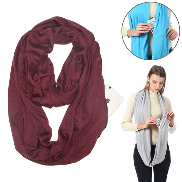 Women’s dark red solid infinity scarf, looped cowl style for winter layering
