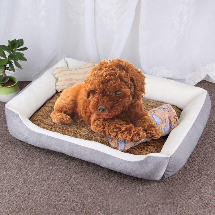Dog Bone Pattern Big Soft Warm Kennel Pet Dog Cat Mat Blanket, with Rattan Mat & Blanket Size: L, 80×60×15cm, Size: L