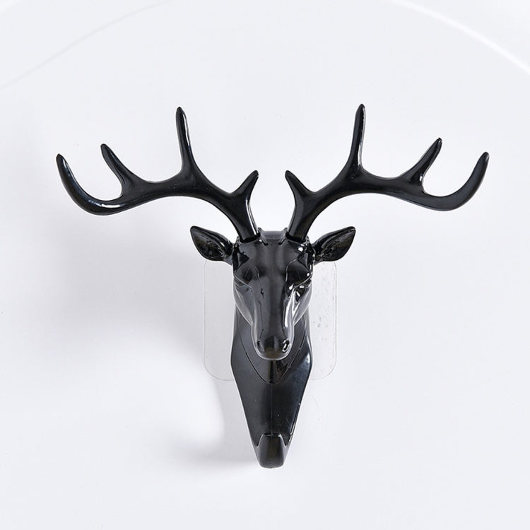Dark deer head wall hook with four antlers, glossy finish and hanging loop