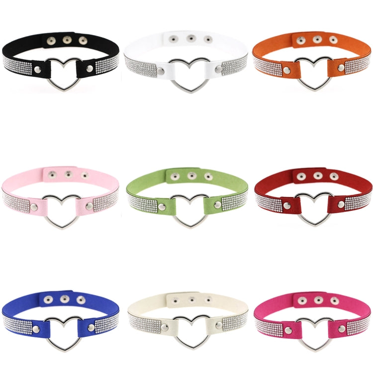 Rhinestone heart choker necklace set with assorted colors and silver heart buckles