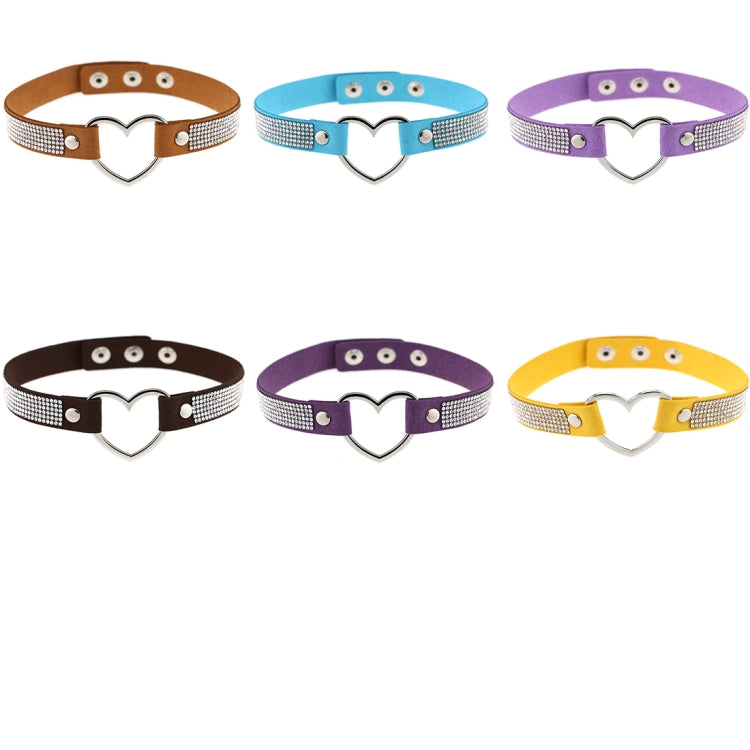 Rhinestone heart choker necklace set in brown, blue, purple, yellow, and black