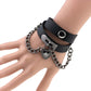 Black heart-lock leather choker bracelet with heart charm and chain links