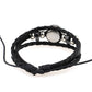 Black braided leather bracelet with round silver accents and adjustable tie ends