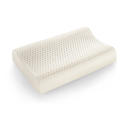 Natural latex contour pillow with perforated top surface and soft beige cotton cover