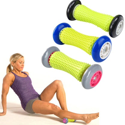 Neon green spiked massage wheel with gray end caps and black wheel hubs