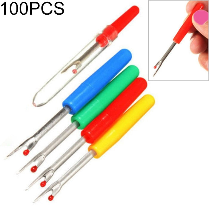Set of 4 seam ripper seam cutters with colored plastic handles and sharp metal tips
