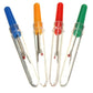 Seam ripper tools with blue, orange, red, and green plastic grips and metal blades