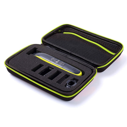 Green EVA electric shaver storage case with molded insert and zipper lid