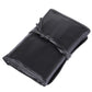 Black PU leather makeup brush case with stitched flap and secured wrap