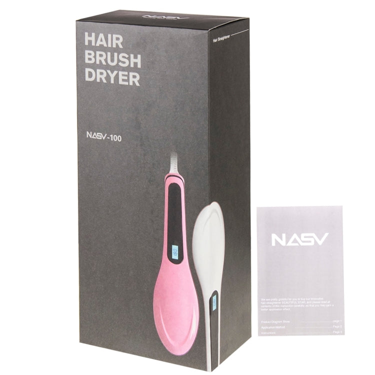 Pink hair straightener comb product box with included comb pictured