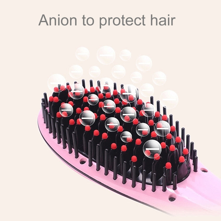 Pink hair straightener comb with dense bristle pad and red-tipped pins