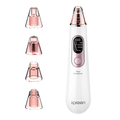 Rechargeable pore cleanser device with rose-gold head and included probe attachments