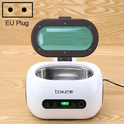 White ultrasonic glasses and jewelry cleaner with open stainless cleaning tank and lid