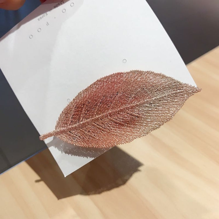 Girls' glitter leaf hair clip, pink-brown gradient leaf on a card backing