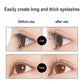 Eyelash before-and-after curl and thickness photos from heated curler