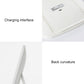 White desktop LED mirror showing charging interface and curved back design