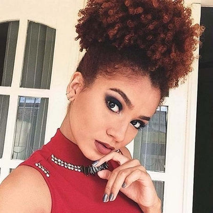 Curly hair wig with red-brown short curls and defined hairline