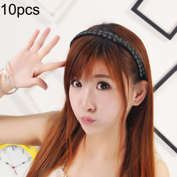 Twist braid hair headband with dark gray-black braided band, worn across the hairline