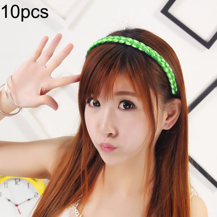 Braided hair headband with bright green twist braid around the hairline