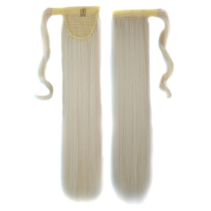 Long straight light-blonde hair wefts with beige cap, double-panel ponytail hairpiece