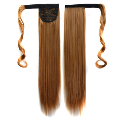 Long straight blonde ponytail hair extension with black adjustable band top