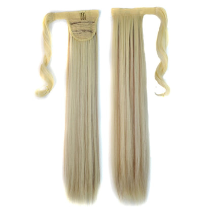 Long straight light-blonde ponytail hair extension with two weft panels