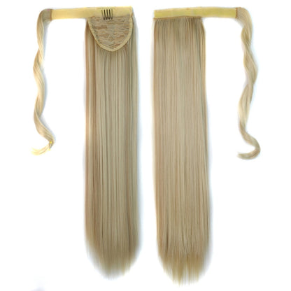 Blonde long straight bandage-style ponytail wig with invisible weft, two weft panels