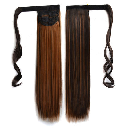 Long straight ombre hair wig with black banded cap, center part, long panel hair