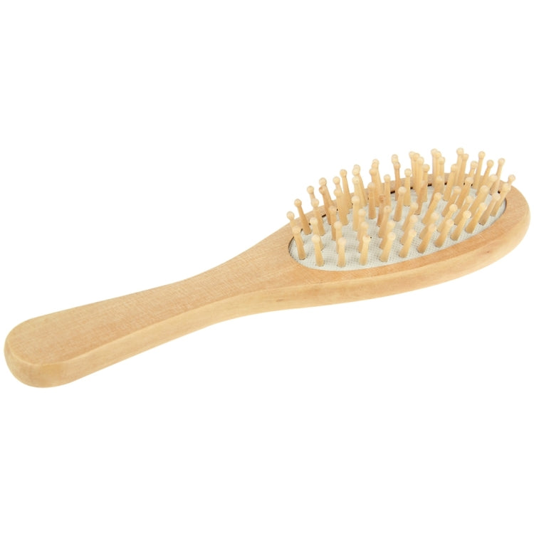 Natural wooden hair massage comb brush with rubber base, small, curved handle