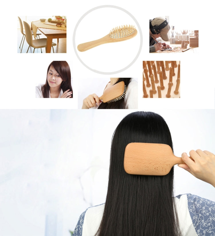 Natural wooden hair massage comb brush with rubber base, small, brushing black hair