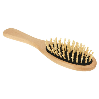 Medium wooden hair massage brush with black rubber base and rounded wooden handle