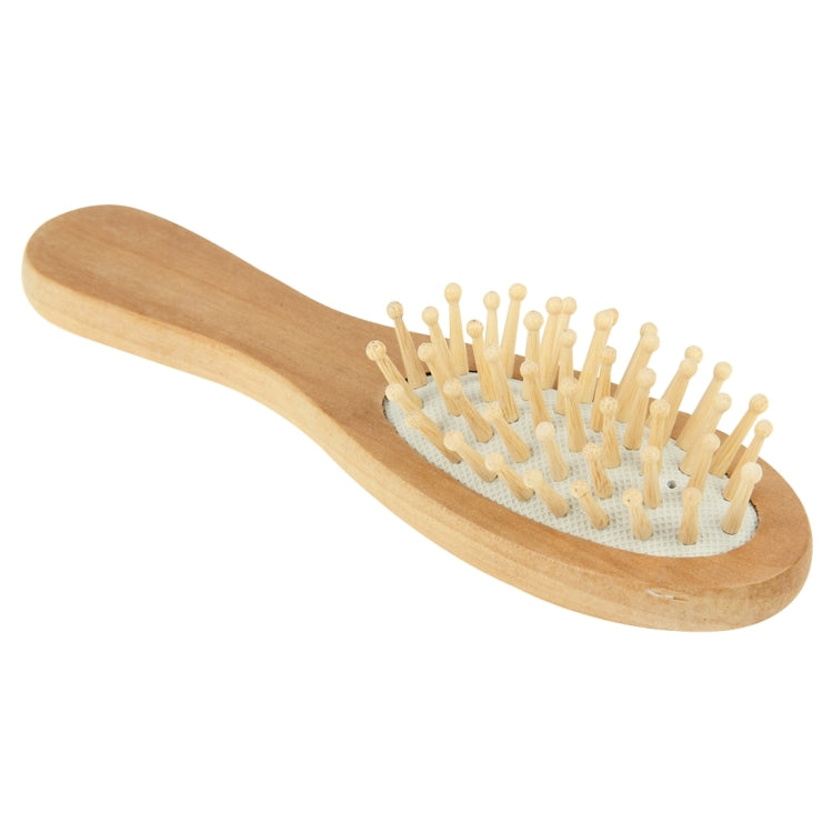 Medium wooden hair massage brush with black rubber base and dense wooden bristles