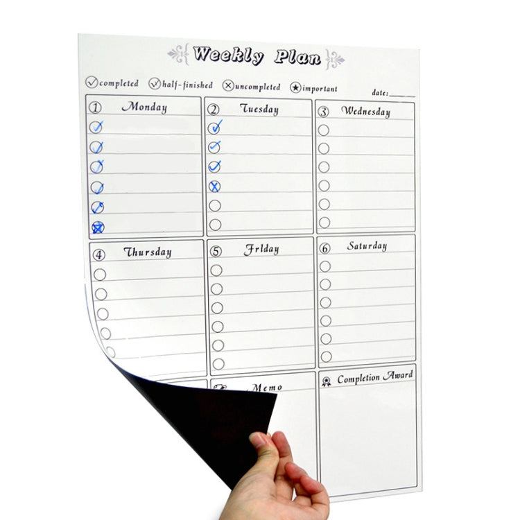Magnetic Weekly Plan Refrigerator Magnet PET Magnetic Soft Whiteboard, Size: 29.7cm x 42cm, Weekly Plan