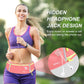 Pink running belt waist pack with hidden headphone jack design and earphone cord access.