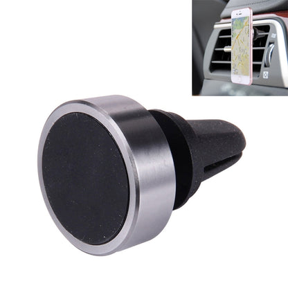 Gray magnetic air vent smartphone holder with round metal ring and black mount pad