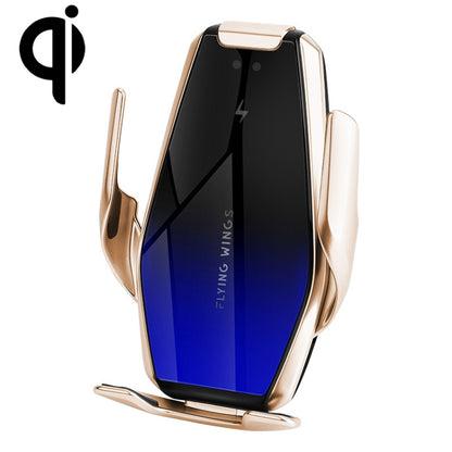 Gold car air outlet wireless charging phone holder with clamped phone cradle