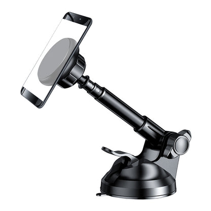 Magnetic retractable rotating car phone holder with suction base, black