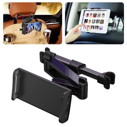 Black retractable car backrest phone/tablet holder with adjustable arms