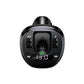 Round black wireless car charger with dual USB ports and digital voltage screen