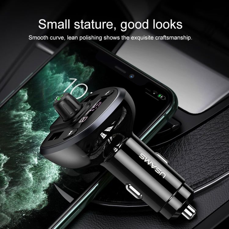 USAMS compact dual USB car charger plug, black with USB ports