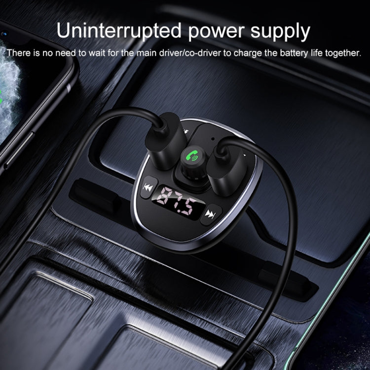 USAMS dual USB car charger with digital power display, black