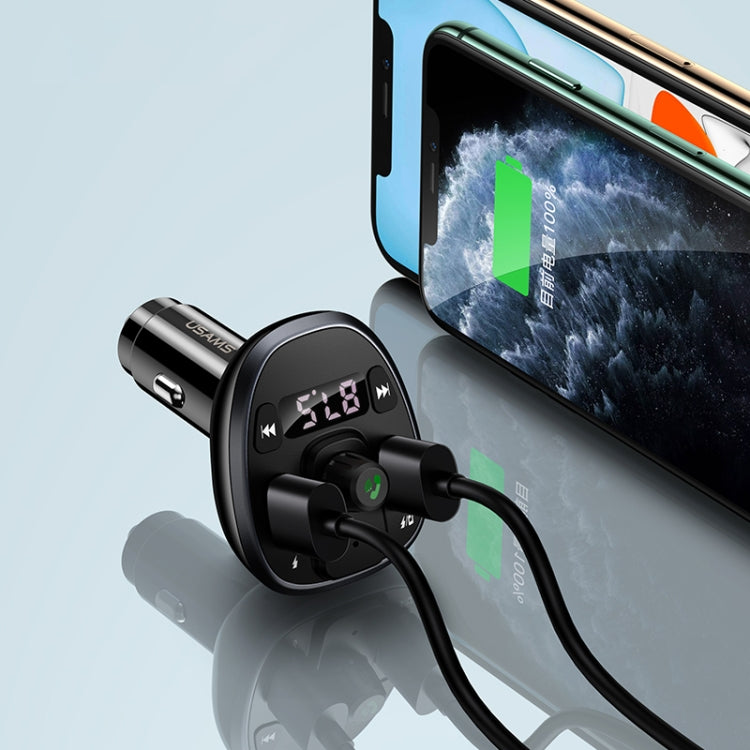 USAMS dual USB car charger with digital display, black plug