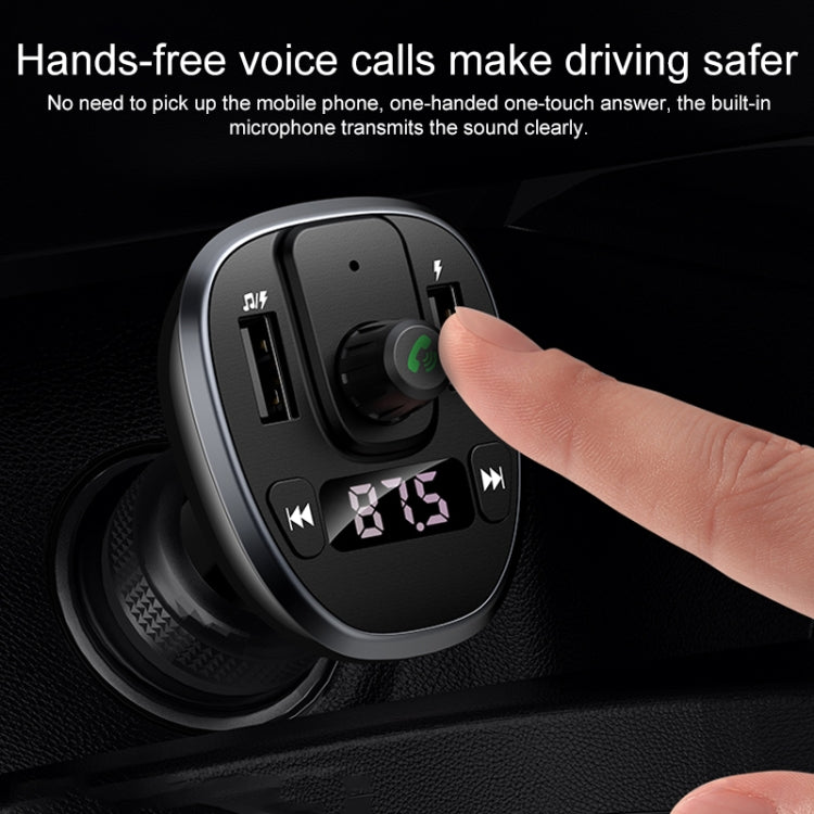 Black car wireless charger with digital display and touch controls for calls