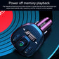 Black and silver car FM wireless charger with dual USB ports and digital display
