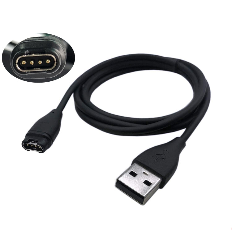 Black USB-A to 5-pin watch charging cable with inline connector