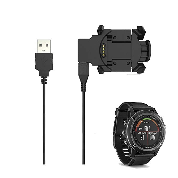Black silicone watch band with metal buckle and USB charging cable