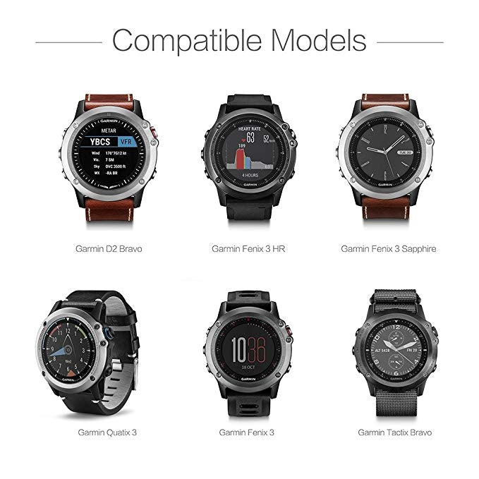 Silicone watch band with metal buckle, shown on compatible smartwatches