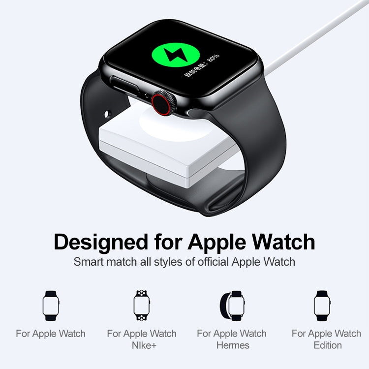 Black magnetic wireless charger dock on smartwatch with green charging icon