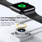 Black magnetic wireless charger with internal coil in white dock for smartwatch