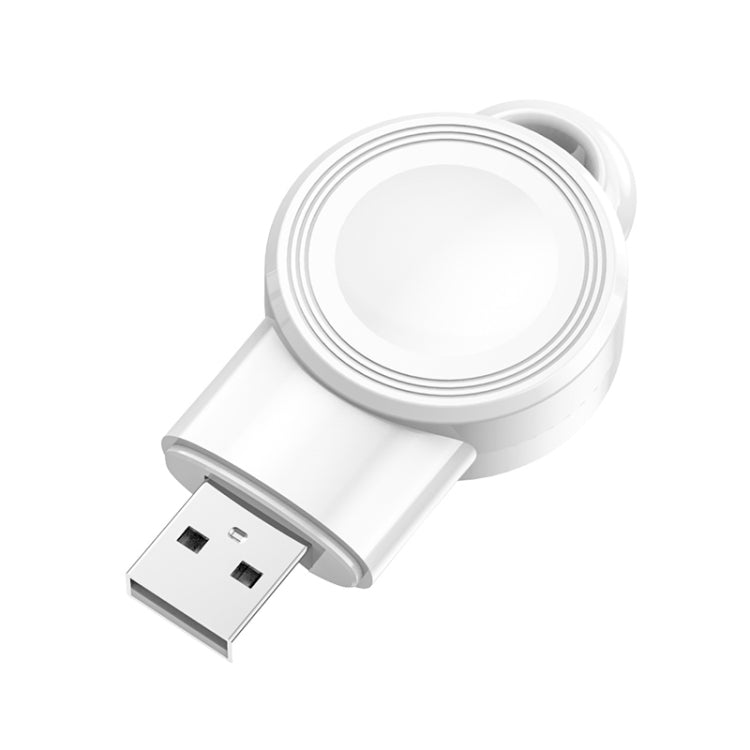 White magnetic wireless watch charger with USB plug and circular charging dock